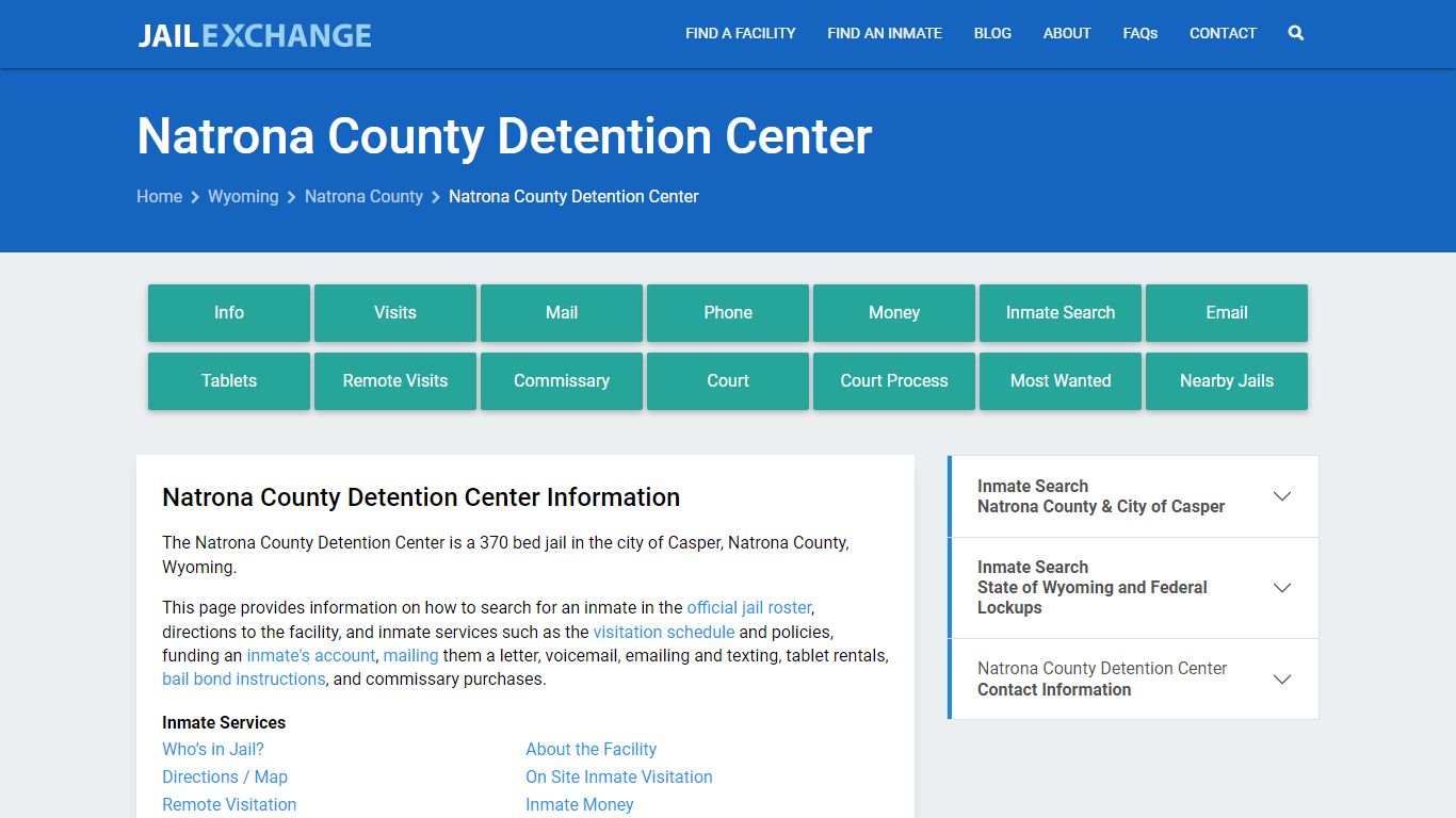 Natrona County Detention Center, WY Inmate Search, Information